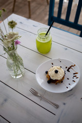 cake on table and flowers