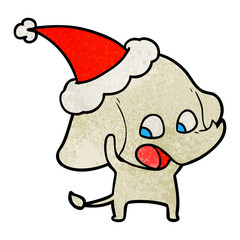 cute textured cartoon of a elephant wearing santa hat