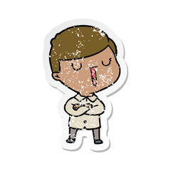 distressed sticker of a cartoon happy boy