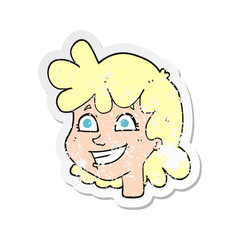 retro distressed sticker of a cartoon female face