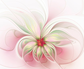 Beautiful pink fractal flower on white background. Fantasy