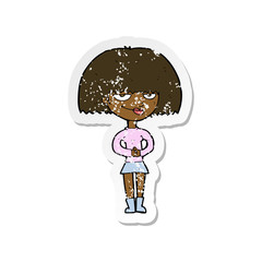 retro distressed sticker of a cartoon sly woman
