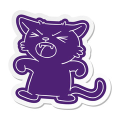 cartoon sticker of a screeching cat