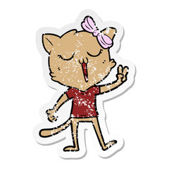 distressed sticker of a cartoon cat
