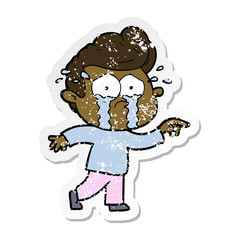 distressed sticker of a cartoon crying man