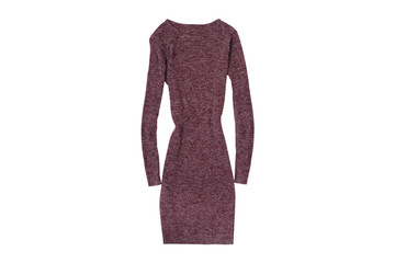 Burgundy dress with sleeves isolate on white background.