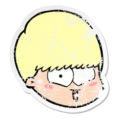 distressed sticker of a cartoon happy boy