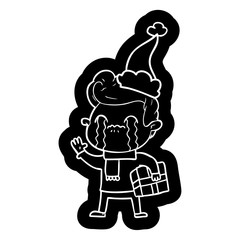 cartoon icon of a man crying wearing santa hat