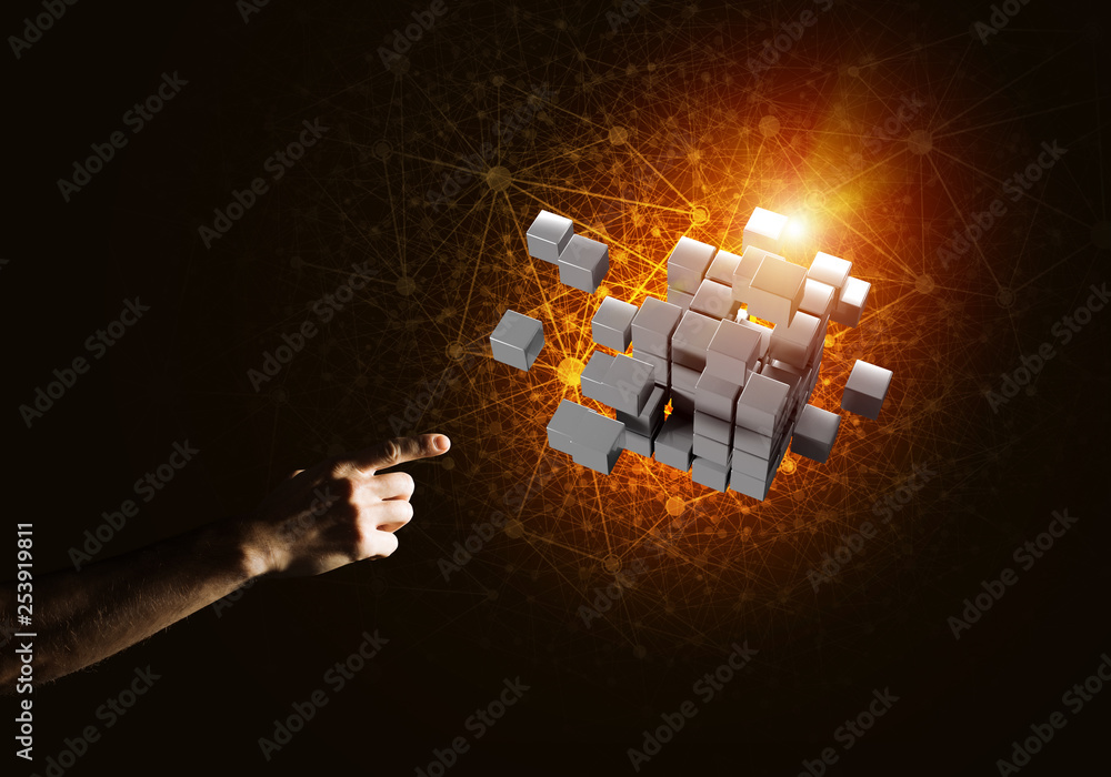 Poster idea of new technologies and integration presented by cube figure