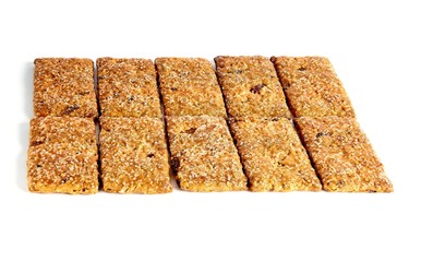 Raisin cookies on white background