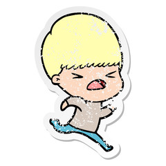 distressed sticker of a cartoon stressed man