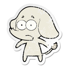 distressed sticker of a cartoon unsure elephant