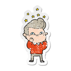 distressed sticker of a cartoon excited man