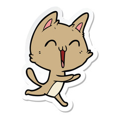 sticker of a happy cartoon cat meowing