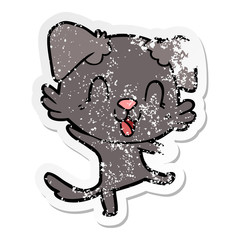 distressed sticker of a laughing cartoon dog