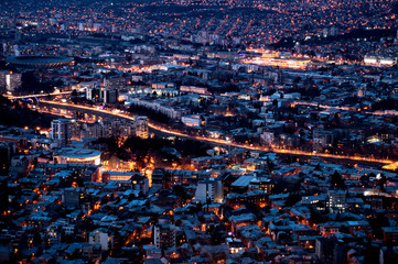 Night city. Night scene. Night cityscape. View of a city at night. 