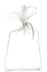 Empty transparent packaging bag filled with water and air on a white background