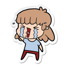 sticker of a cartoon woman in tears