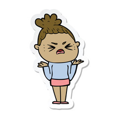 sticker of a cartoon angry woman