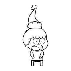 line drawing of a shocked man wearing santa hat