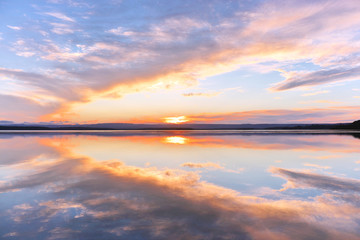 colorful sunset lake reflection