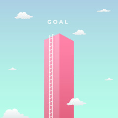 reach the goal visual concept with minimalist art design. high giant wall towards the sky and tall ladder vector illustration. © mnaufal design
