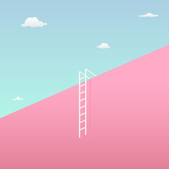pass the challenge to reach the goal visual concept with minimalist art design. high giant wall towards the sky and short ladder vector illustration.