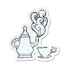 retro distressed sticker of a cartoon tea set