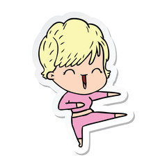 sticker of a cartoon laughing woman