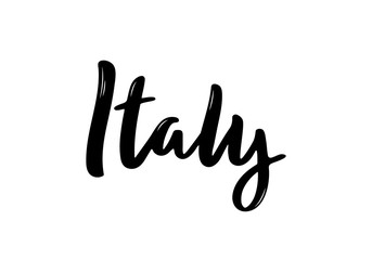 Obraz premium Italy handwritten calligraphy. Hand drawn brush lettering. Country lettering. Vector design template.