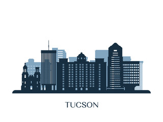 Fototapeta na wymiar Tucson skyline, monochrome silhouette. Vector illustration.