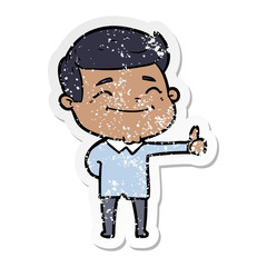 distressed sticker of a happy cartoon man
