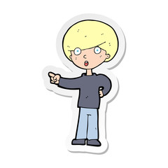 sticker of a cartoon pointing boy