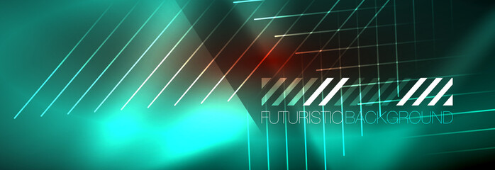 Neon glowing techno lines, hi-tech futuristic abstract background template with lines