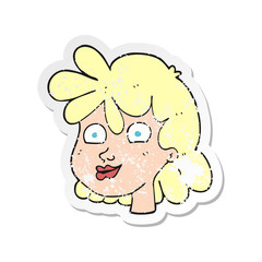 retro distressed sticker of a cartoon female face