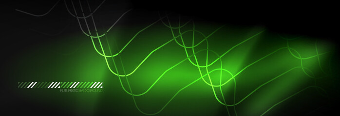 Dark neon light glowing template, abstract vector background lines