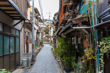 onomichi street in with green plants in Japan