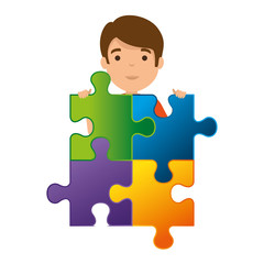 young boy with puzzle attached