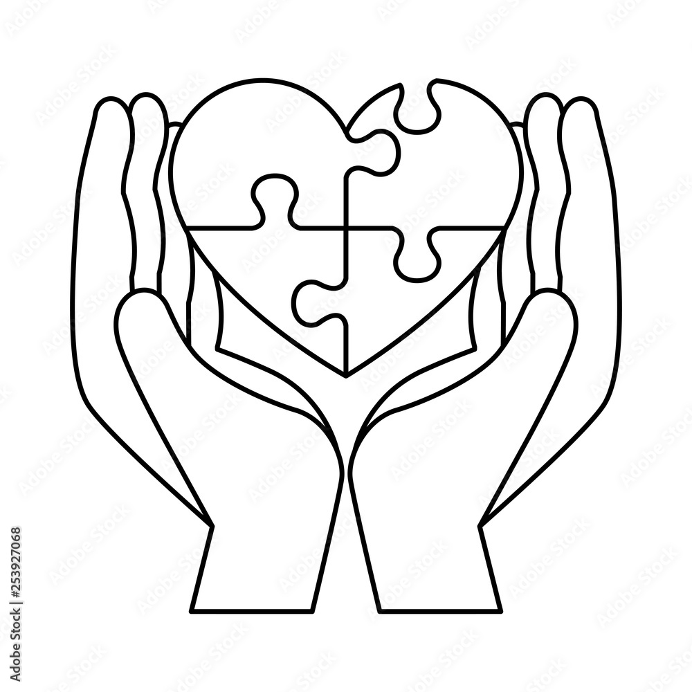 Sticker hands lifting heart with puzzle attached solution