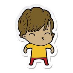 sticker of a cartoon woman thinking