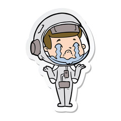 sticker of a cartoon crying astronaut