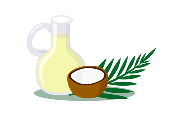 Coconut and coconut oil isolated on white background.