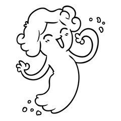 line drawing doodle of a happy pink ghost