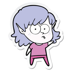sticker of a cartoon elf girl staring