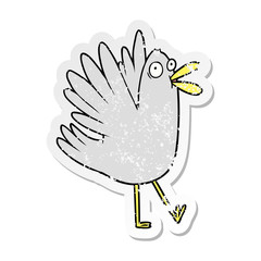 distressed sticker of a cartoon bird squawking