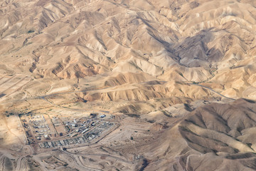 DESERT, ISRAEL - February 28, 2019: Flying over the yellow Desert of Israel.