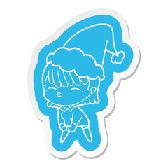 cartoon  sticker of a woman wearing santa hat