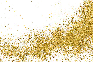 Gold Glitter Texture Isolated On White. Amber Particles Color. Celebratory Background. Golden Explosion Of Confetti. Vector Illustration, Eps 10.