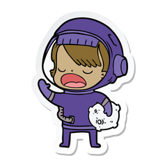 sticker of a cartoon space girl holding meteor