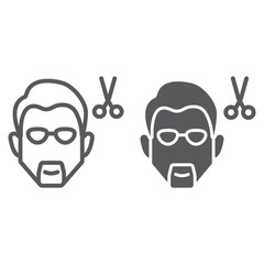 Haircut line and glyph icon, barber and hairstyle, barber sign, vector graphics, a linear pattern on a white background.